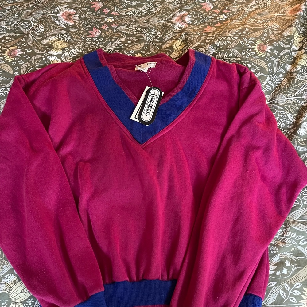 Vintage V-Neck Sweater - Burgundy and Navy